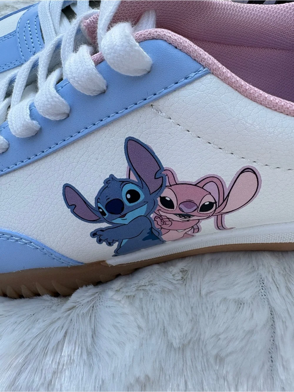Disney White, Light Blue & Pink Stitch & Angel Kids Sneakers